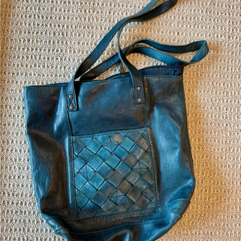 VILENCA HOLLAND Blue-Green Leather Tote Bag